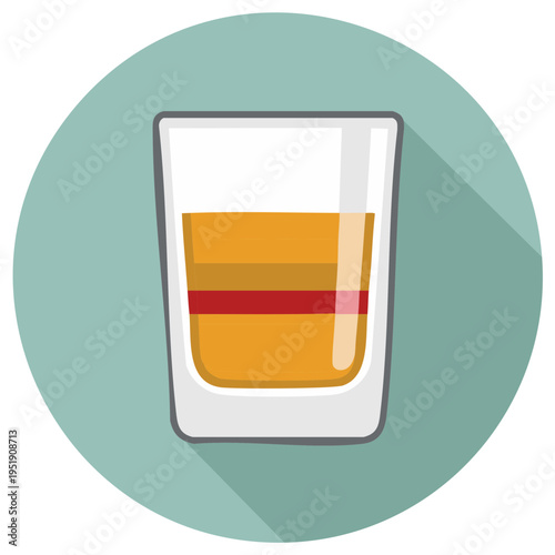 Flat Design Shot Glass with Layered Amber Drink and Red Garnish
