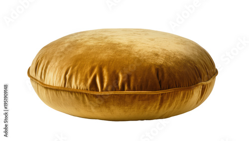 Принти на полотні Luxurious round golden yellow velvet cushion pillow with elegant piping, isolate