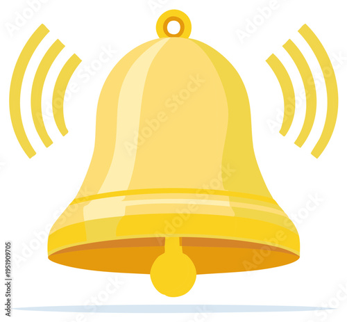 Bright Golden Bell Ringing with Sound Waves Motion Graphic Illustration