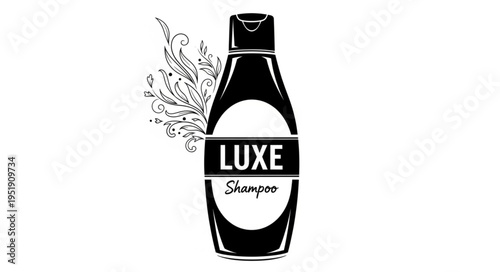 Elegant Shampoo Bottle with Botanical Elements.