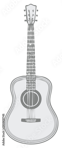 Classic Acoustic Guitar Illustration in Grayscale Tones