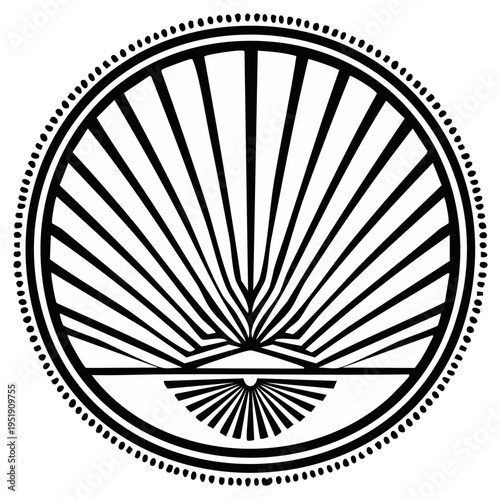 Abstract sunburst geometric design. Circular art deco style element.
