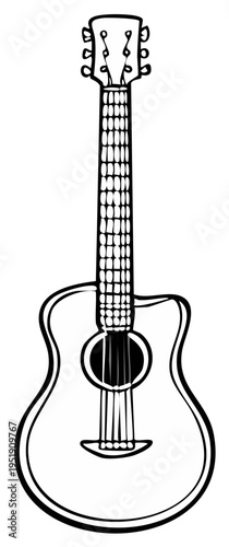 Acoustic guitar illustration, simple line drawing, musical instrument icon