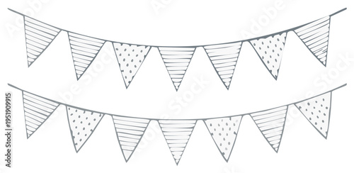 Hand Drawn Bunting Flags with Stripes and Dots Pattern for Celebration Decor