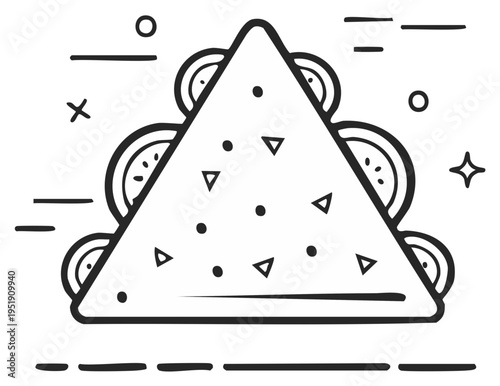 Stylized Sandwich Illustration Triangle Shape Toasted Bread Filling Slices Minimalist Black and White Design Food