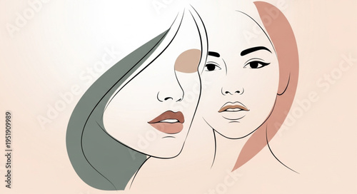 Dual Portrait of Women with Contrasting Hair Colors and Minimalist Style.