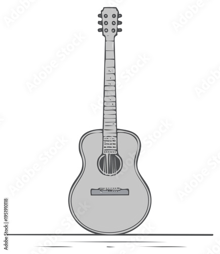 Acoustic guitar illustration with a sketchy hand drawn feel and subtle shading on a clean background