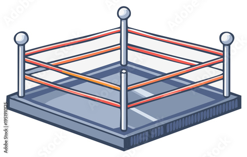 Cartoon Boxing Ring Arena With Ropes and Posts Ready for Competition