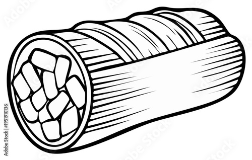 Cannoli Outline: Italian Pastry Dessert Sweet Treat, Hand Drawn Sketch for Coloring, Vector Illustration