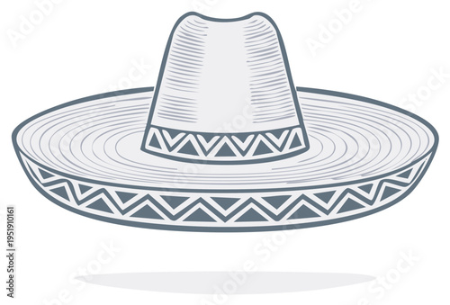 Mexican Sombrero Hat Illustration with Decorative Geometric Border and Detail