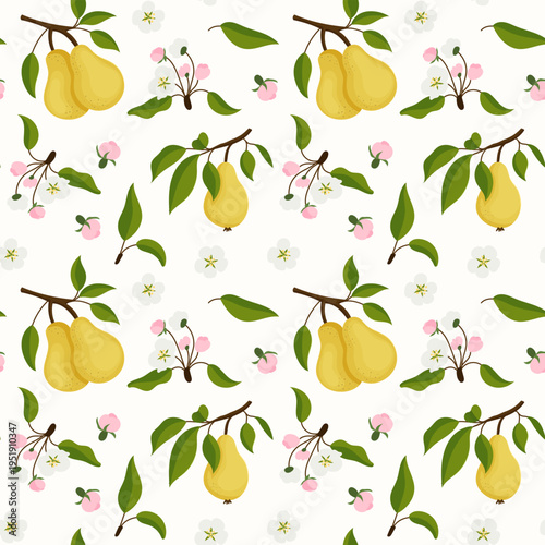 Seamless Yellow Fruit and Flowers Pattern