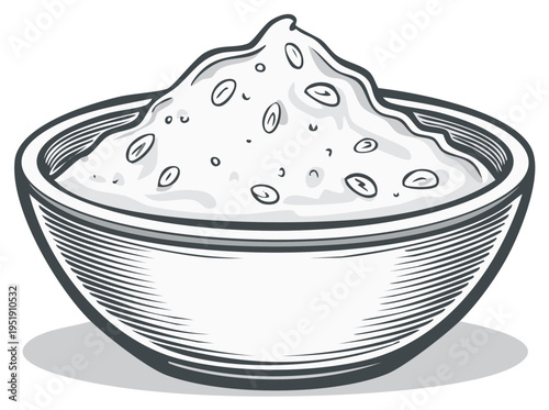 Bowl of Oats with Dried Fruit and Nuts in Vintage Illustration Style