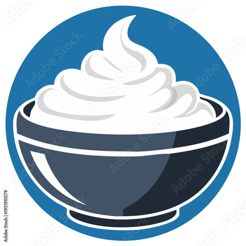 A dark bowl filled with a generous swirl of fluffy white whipped cream