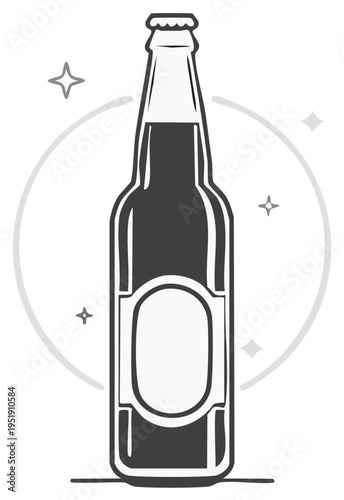 Bottle of Dark Beer Illustration with Empty Label, Bottled Beverage Icon