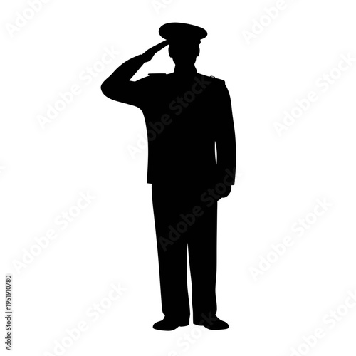 Silhouette of a military officer saluting vector graphic for patriotic designs and illustrations