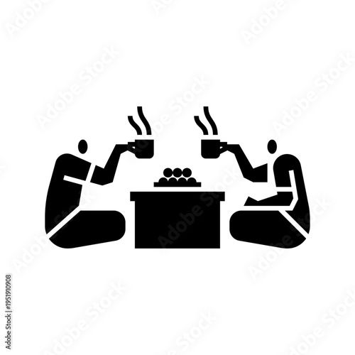 hang out with friend glyph icon. dinner illustration.