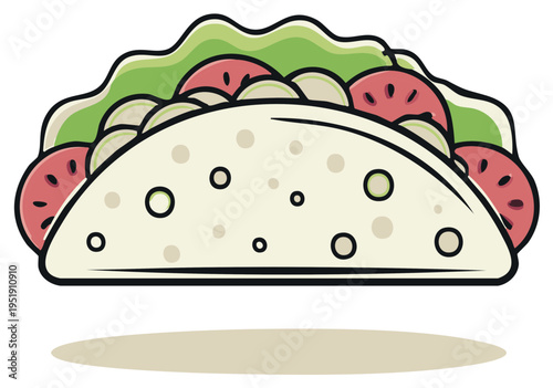 Delicious Cartoon Taco with Fresh Ingredients and a Shadow