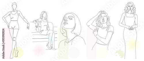 Elegant Hand-Drawn Women Sketches: A Collection of Continuous Line Art Illustrations for Fashion, Beauty, and Design Projects