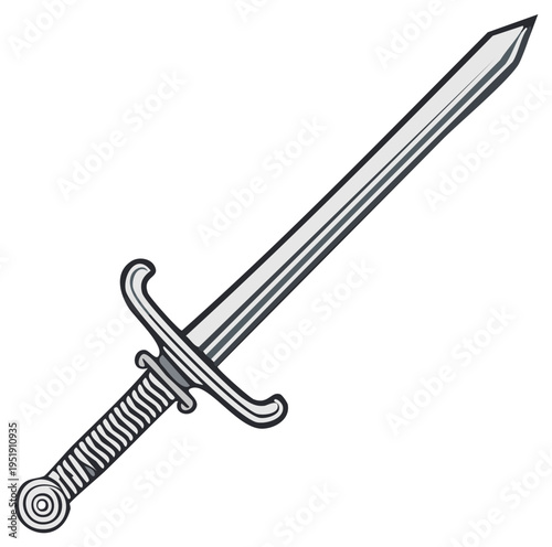 Cartoon Illustration of a Detailed Medieval Sword