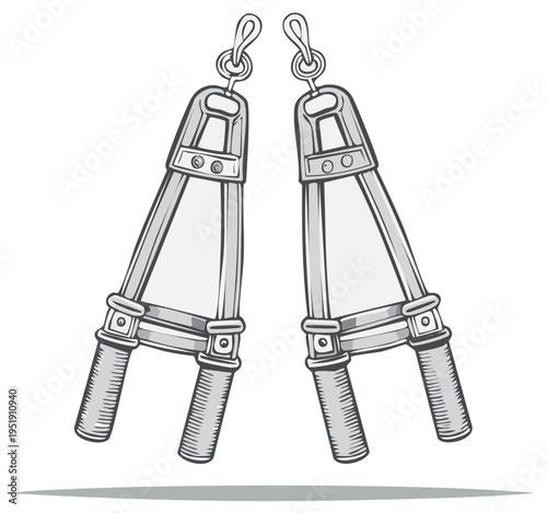 Cartoon illustration of a pair of vintage hand exercise grips