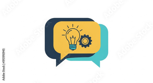 Idea Generation and Problem Solving - Light Bulb and Gear in Speech Bubbles.