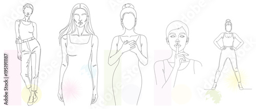 Elegant Women Fashion Sketches: Hand-Drawn Line Art Vector Collection for Design Projects