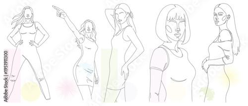Handdrawn Collection of Stylish Women in Continuous Line Art - Minimalist Vector Illustration for Fashion and Beauty Concepts