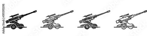 Sketch anti aircraft gun icon design set