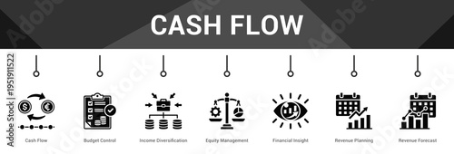 Cash Flow  Modern and clean web banner illustration vector featuring thematic icons