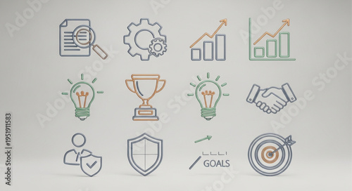 Hand-Drawn Business and Strategy Icons - Analysis, Growth, and Success.