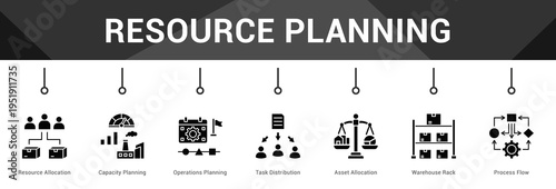 Resource Planning  Modern and clean web banner illustration vector featuring thematic icons