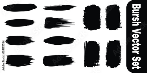 A collection of 12 unique black brush vector strokes and textures for digital art and design