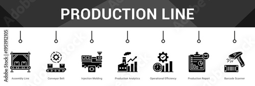 Production Line  Modern and clean web banner illustration vector featuring thematic icons