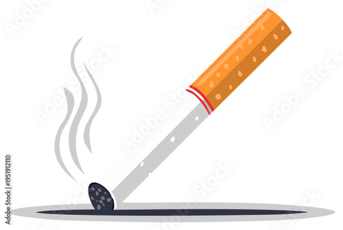 Smoking cigarette cartoon with smoke illustration, unhealthy habit concept.