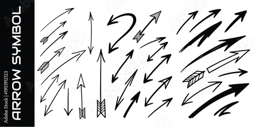 Collection of various black arrows on white background for design and directional indicators