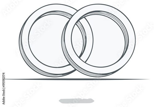 Two interlocking circles outline illustration connected rings symbol of partnership or wedding rings abstract vector