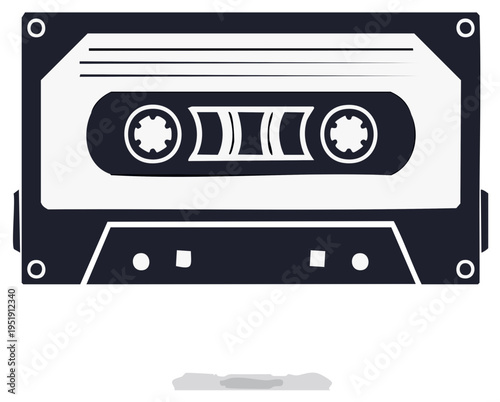 Retro Audio Cassette Tape Illustration with Distinctive Style and Shadow