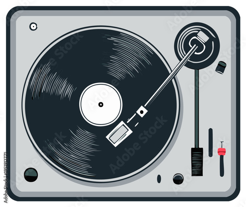Vintage Record Player with Spinning Vinyl Disc and Stylus
