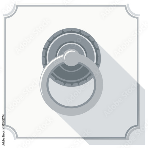 Silver Ring Pull Door Knob with Decorative Backplate, Antique Style Hardware, Home Decor Element