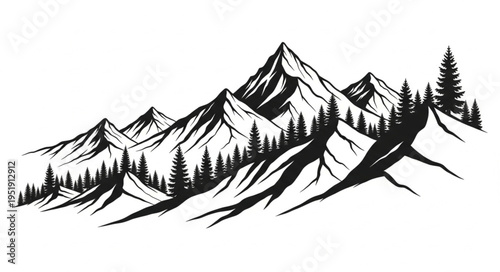 Black and White Mountain Landscape.