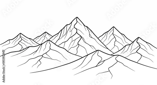 Panoramic Mountainscape Outline Artwork Embark on a Visual Journey Through Majestic Peaks and Rugged Terrain Ideal for Nature Enthusiasts and Artistic Explorations with a Touch of Adventure
