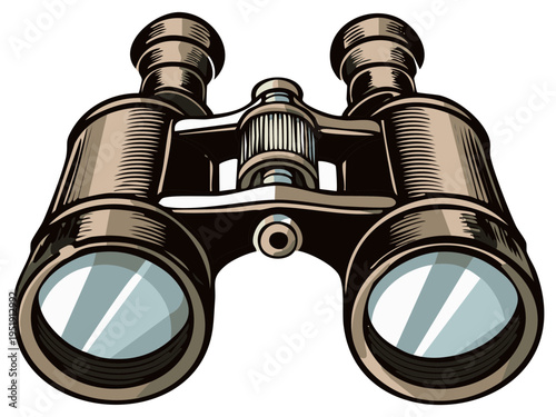 Binoculars Illustration Detailed Vintage Style Eye Tools Observation Equipment Optics Vision Object Close Up