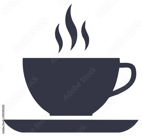 Silhouette of a hot drink in a cup with steam on a saucer simple vector
