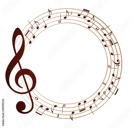 A round frame with music notes.
