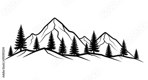 Black and White Mountain Landscape.