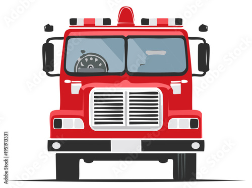 Front view of a cartoon red fire truck.