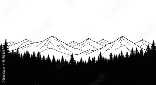 Black and White Mountain Landscape.