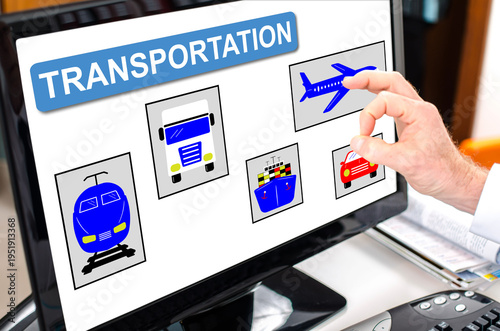 Transportation concept on a computer monitor