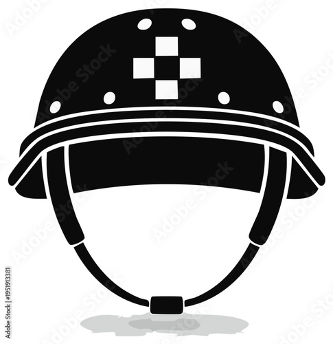 Emergency Medical Technician Helmet: Black and White Symbol with Cross