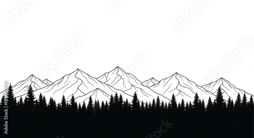 Black and White Mountain Landscape.